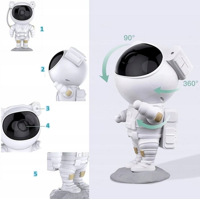 Projektor gwiazd Astronauta – Lampka nocna LED dla dzieci  Kosmiczna