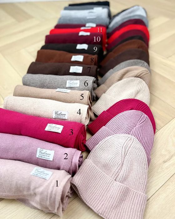 Zestaw 50% Kaszmir 50% WeĹ‚na Szalik+Czapka Kaszmirowy Cashmere Kolory
