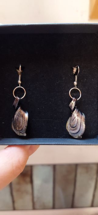 Kolczyki ze szkła szare brązowe handmade