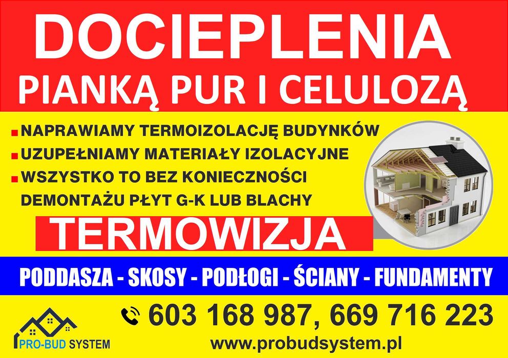 Docieplenie Pianką PUR Ocieplanie poddasza Celuloza Termowizja Pianka