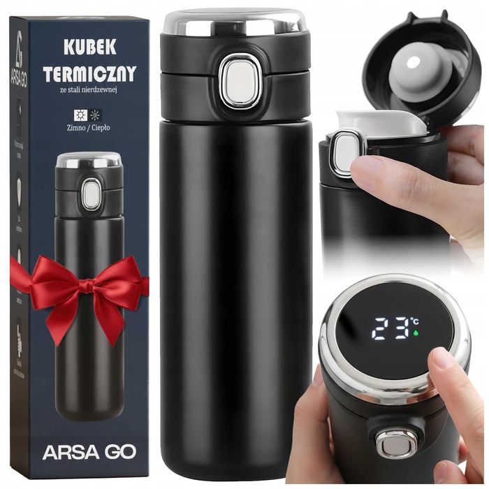 Kubek Termiczny Termos Do Kawy Z Ustnikiem 420ml Wyświetlacz Lcd