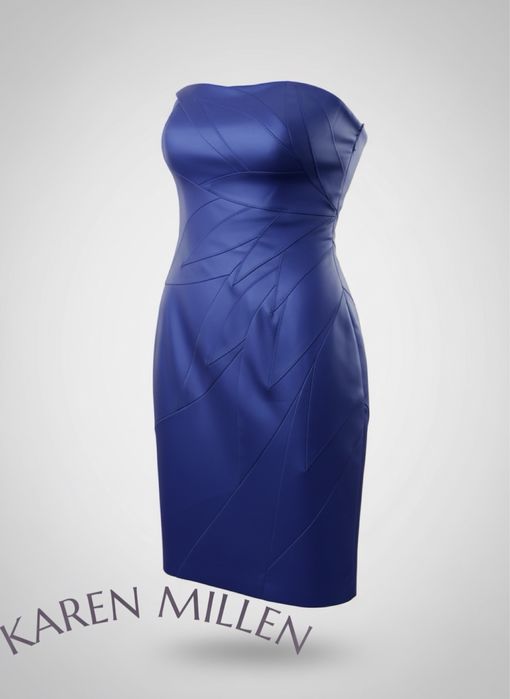 синее атласное платье Karen Millen
