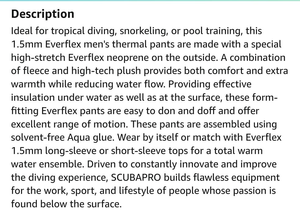 Scubapro Everflex calças mergulho homem M