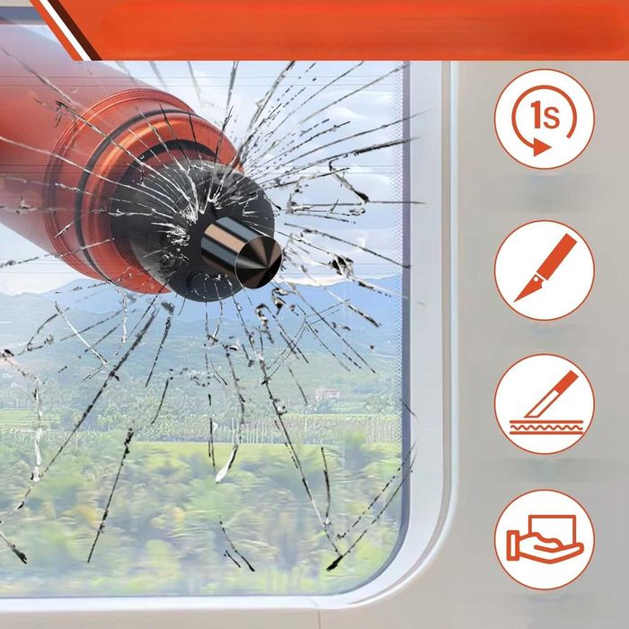 Młotek Bezpieczeństwa Nożyk do Pasów Wybijak Szyb 2w1