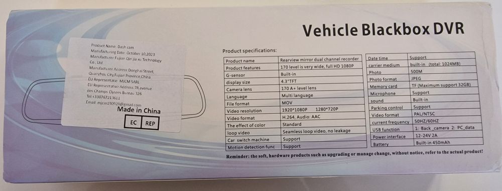 Espelho retrovisor com DVR para carro