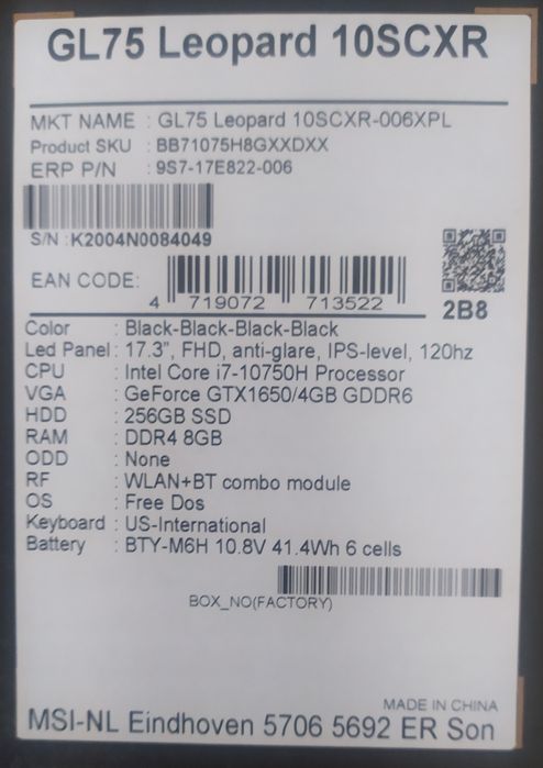 Laptop MSI GL75 Leopard 17" DDR 16GB SSD 512GB