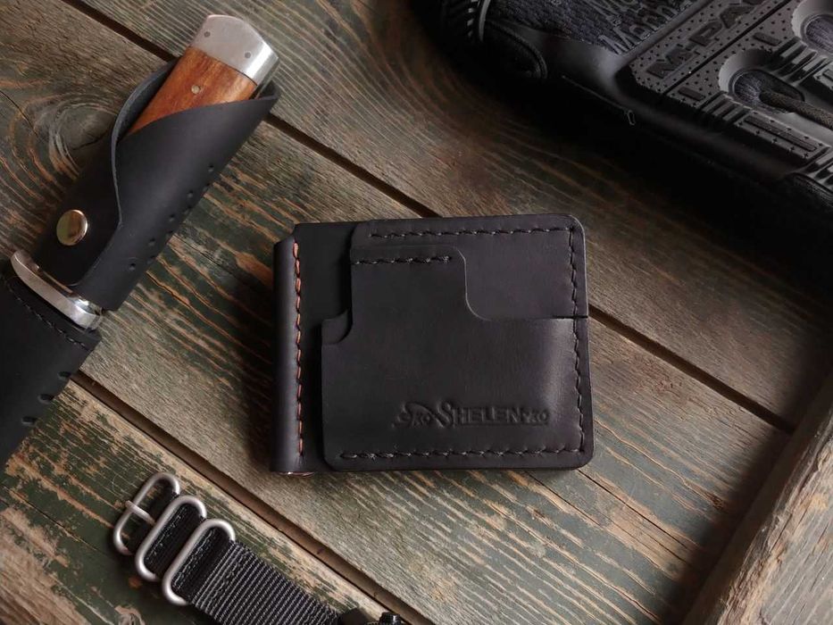 Гаманець чоловічий затискач зажим для грошей TEXAS чорний з монетницею