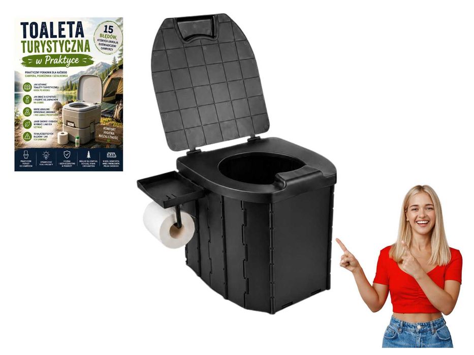 Toaleta przenośna turystyczna + GRATIS EBOOK! kempingowa składana Mobilna + AKCESORIA