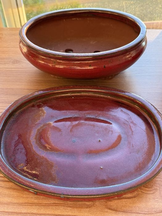 Vasos de cerâmica vidrada com prato - Bonsai