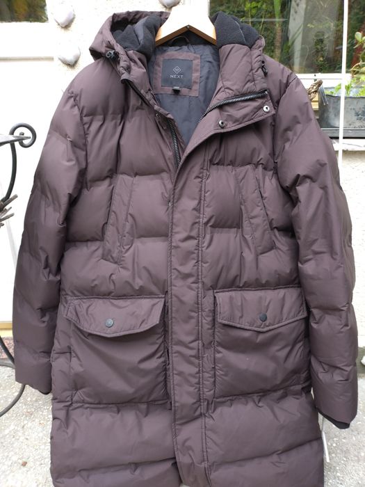 Puchowe Nieprzemakalne  palto z ocieplanym kapturem brązowe