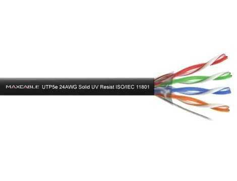 Kabel Przewód skrętka komputerowa UTP5 drut CCA 305m UV czarny MAXCABLE