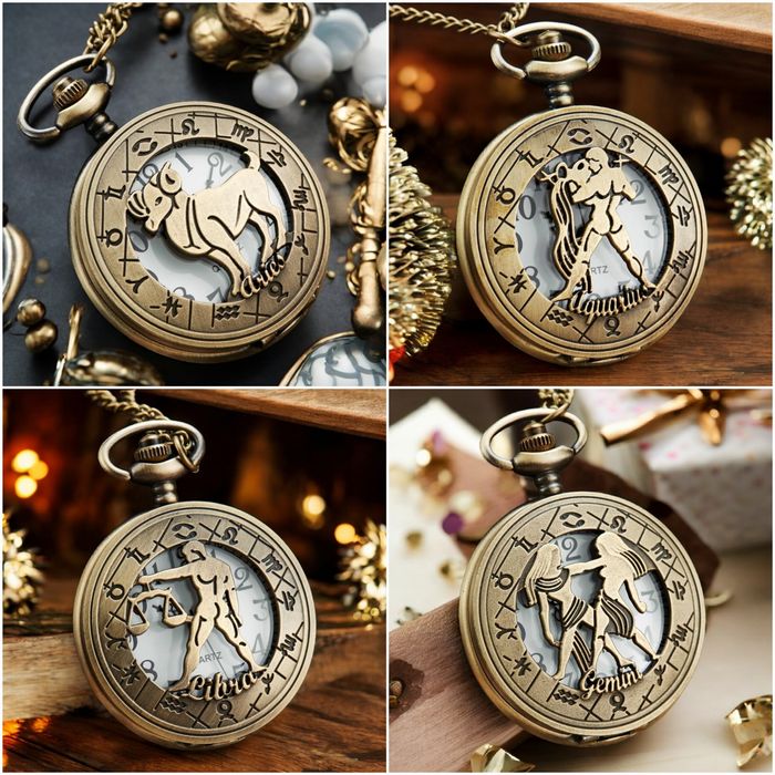 Кишеньковий годинник зодіак  Овен Риби Рак Лев Терези, часы гороскоп