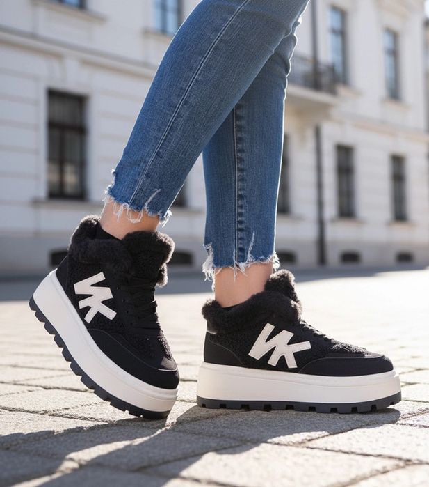 Czarne sneakersy ocieplane z futerkiem Nicha