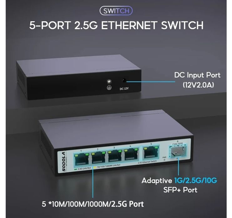 Przełącznik Sieciowy Czarny- 6 Portów