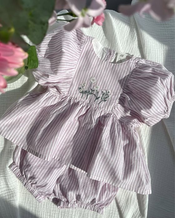 Костюм ліловий блуза та блумери з вишивкою, H&M, 74, 80, 86 р