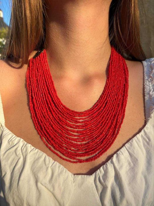 Червоне українське намисто в етно-стилі коралі "українка"