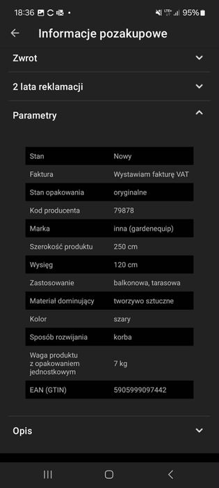 Markiza (Baldachim) zwijana korbą