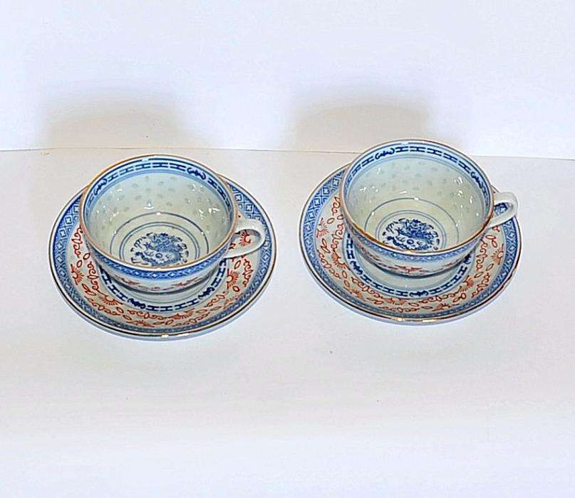 Conjunto de chávenas de chá em porcelana "bago de arroz"