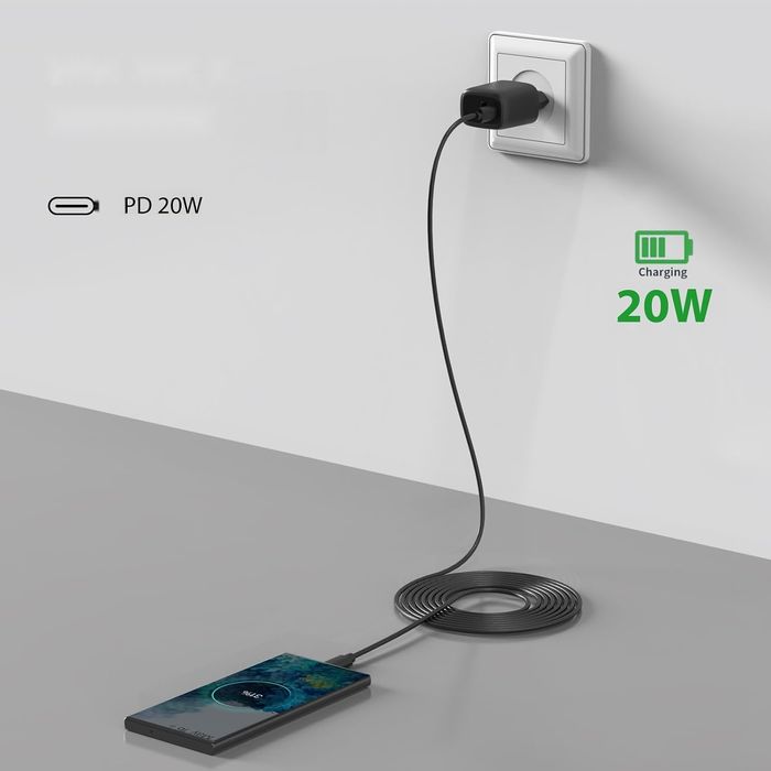 Ładowarka usb c 20w szybkie ładowanie pd qackenm czarna