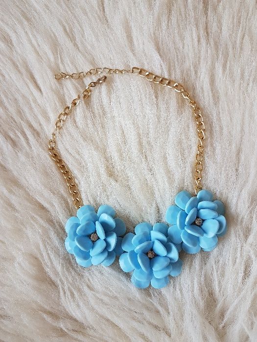 Naszyjnik Kolia New Look Kwiaty Złoty Niebieski