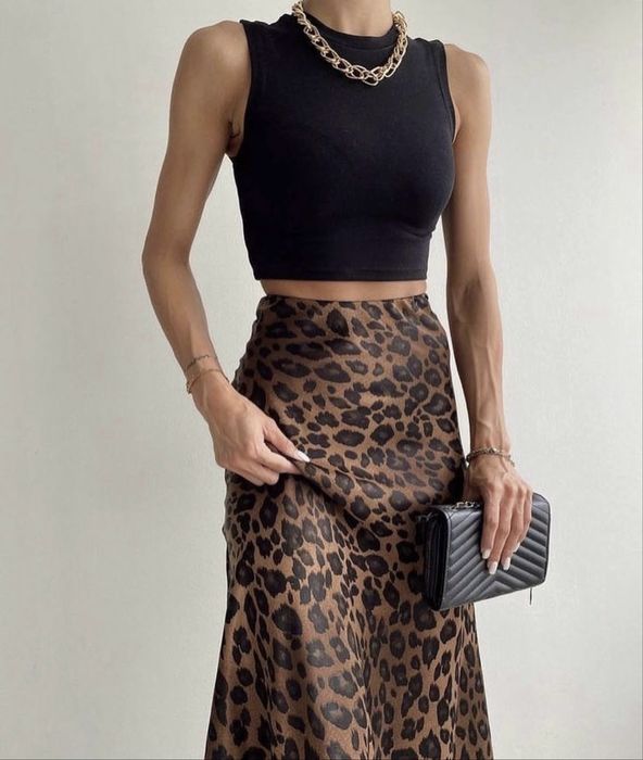 Леопардова шовкова спідниця