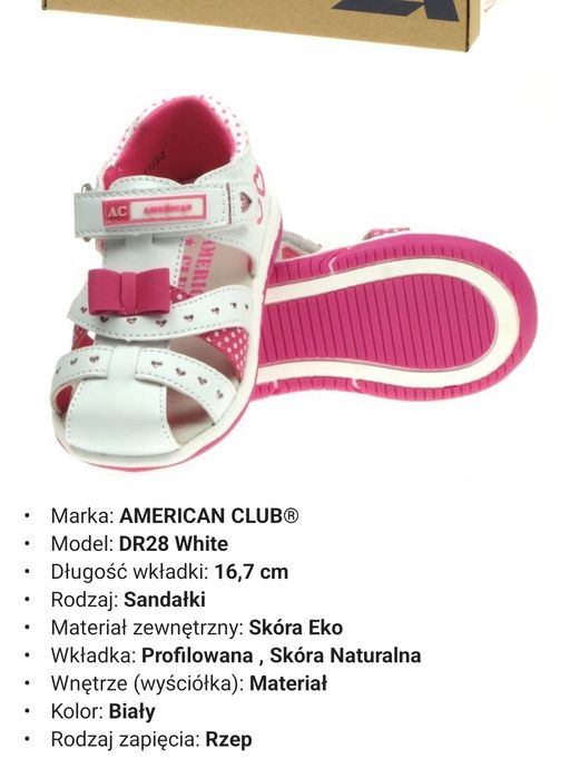 Sandałki kapcie do przedszkola 26 American club