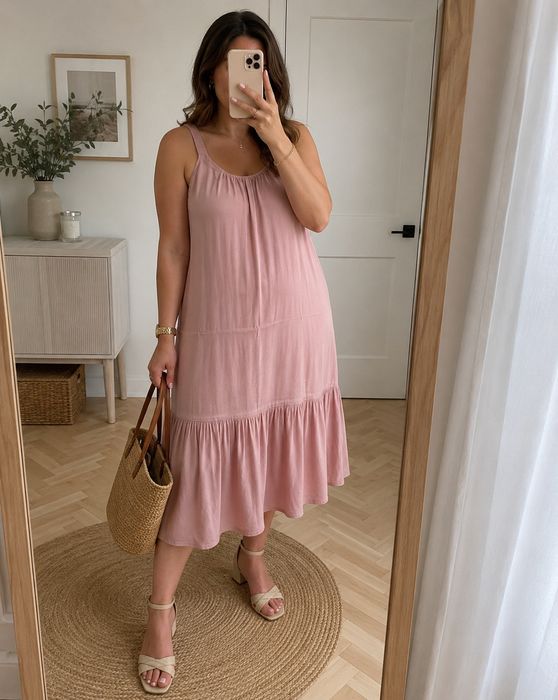 Brązowa różowa brudny róż sukienka na ramiączkach 44 XXL Primark