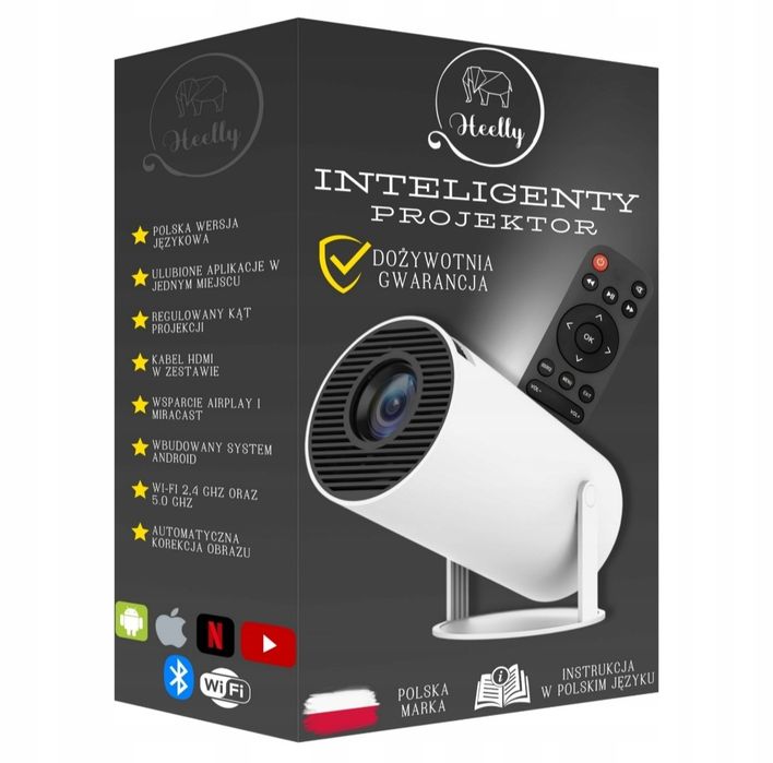 Projektor rzutnik ANDROID TV WIFI 4K przenośny Smart głośnik obrotowy