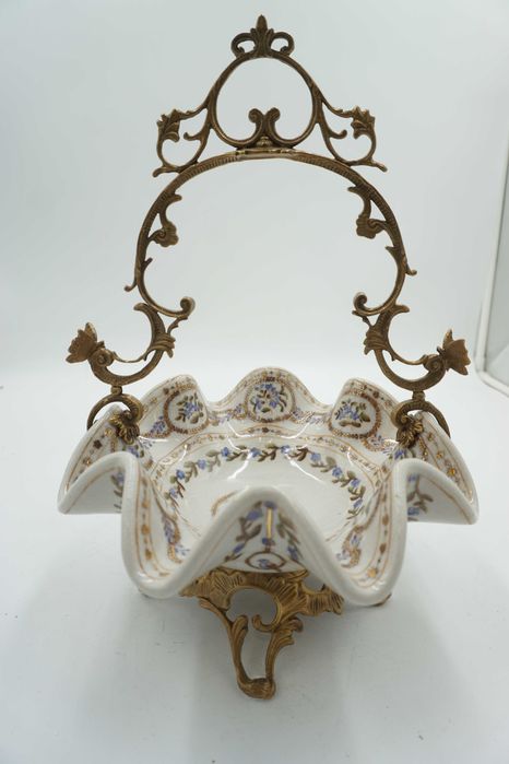 KOSZYCZEK PATERA BIAŁA PORCELANA Z BRĄZEM
