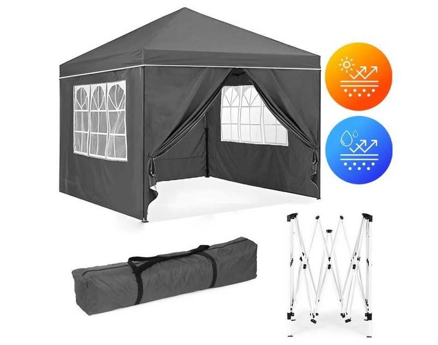 PAWILON Handlowy Ogrodowy lekki 3x3m +4 ścianki SZARY - AUTOMATYCZNY