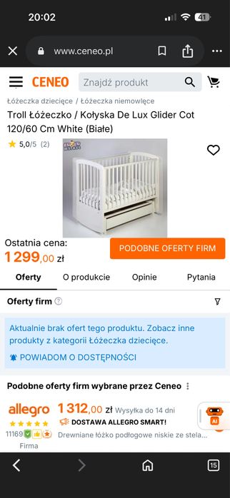 Łóżeczko troll de lux z kołyska i szufladą