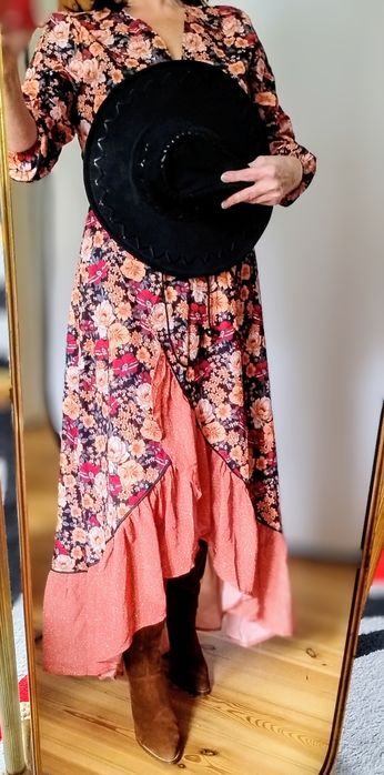 Maksi sukienka boho, country, western z falbaną