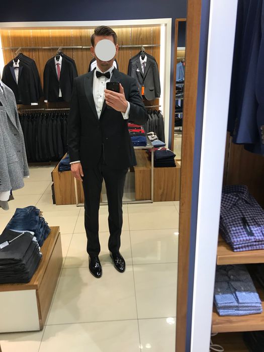 LANCERTO smoking ślubny Czarny Wełniany z Klapami Szalowymi black tie