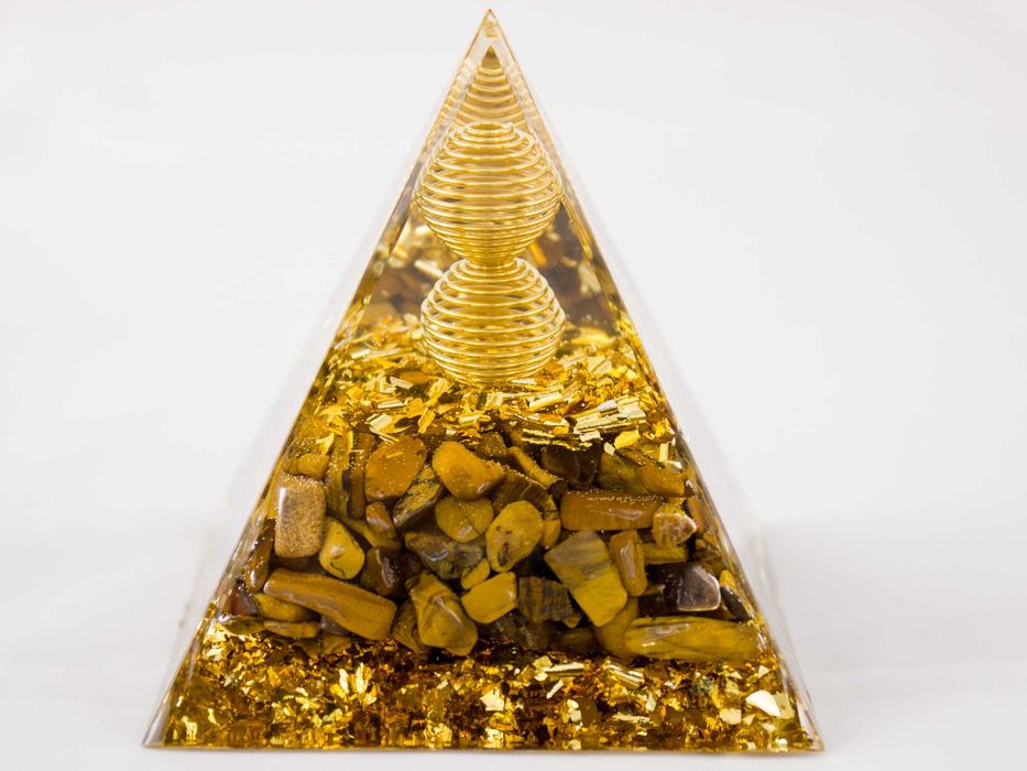 Piękna Piramidka Orgonit Tygrysie Oko Miedź Energia Finanse 6 cm