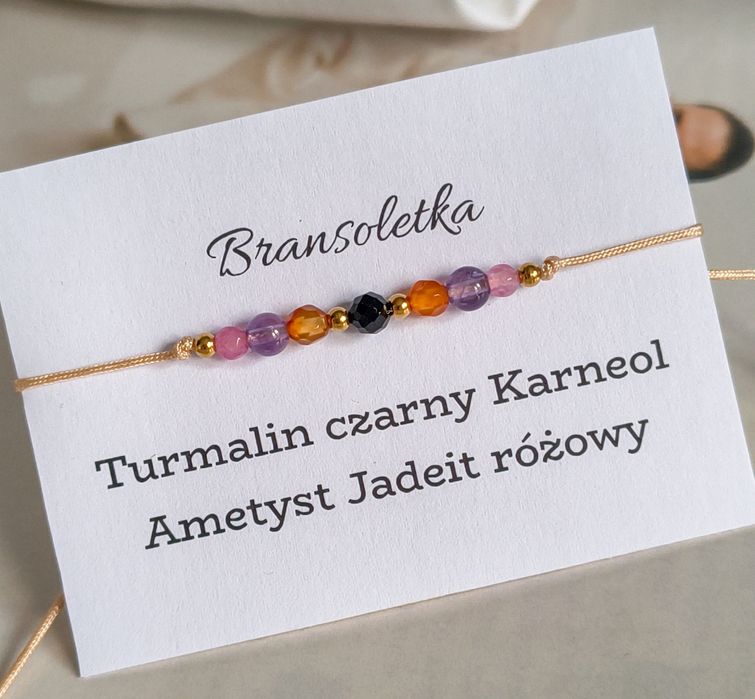 Bransoletka kamienie naturalne turmalin czarny karneol ametyst jadeit