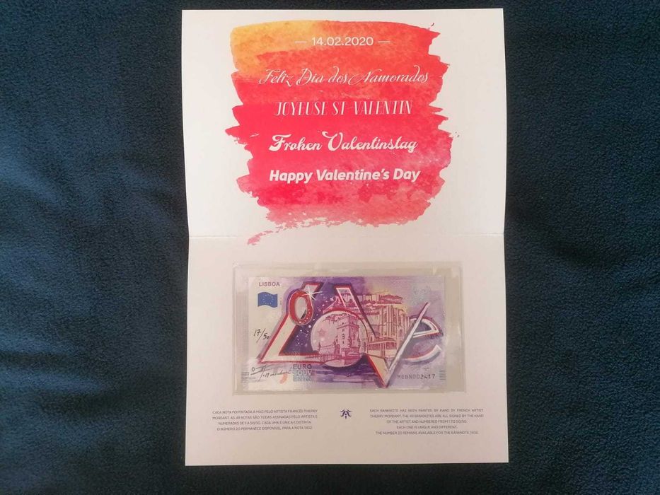 Nota Eurosouvenir Lisboa "love" Pintada