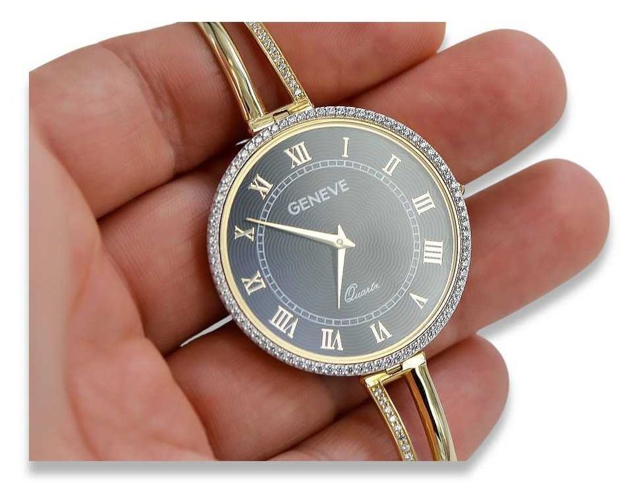 Prześliczny 14K 585 złoty damski zegarek Geneve lw053y P