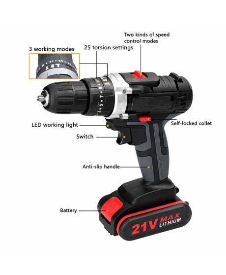 Aparafusadora/Berbequim sem fios, 25 níveis de torque - Goeik