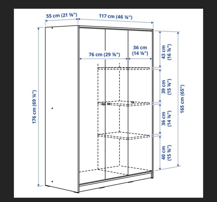 Roupeiro c/3 portas, branco, 117x55x176 cm ( 2 disponiveis, 70€ cada )
