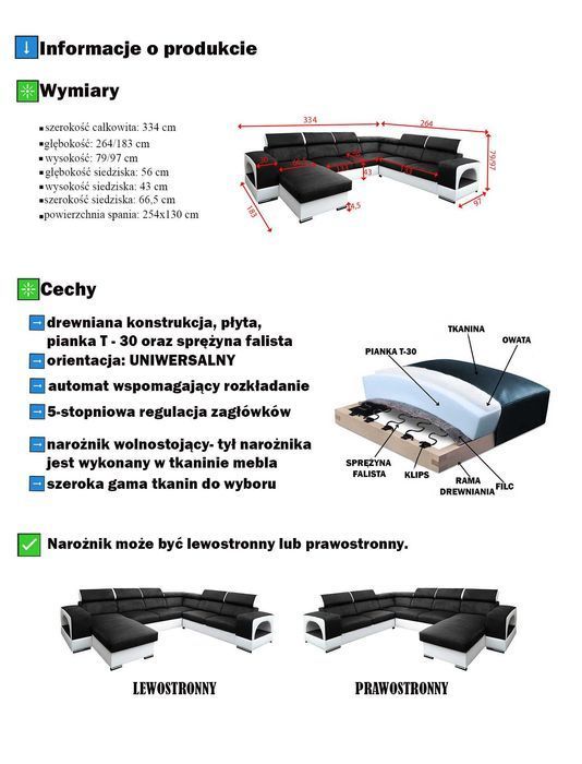 Duży elegancki narożnik RAFAELLO  do Salonu Funkcja Spania. Wysyłka
