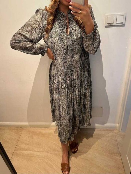 Mango długa sukienka oversize skóra węża wężowy print Boho M/L
