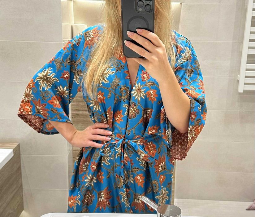 Szlafrok niebieski 100% jedwab