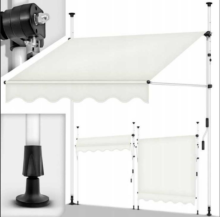 MARKIZA BALKONOWA 400 CM beżowa  UV50+ bez wiercenia,korbka