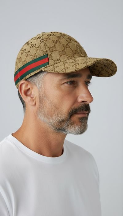 Czapka z daszkiem Gucci beżowa monogram