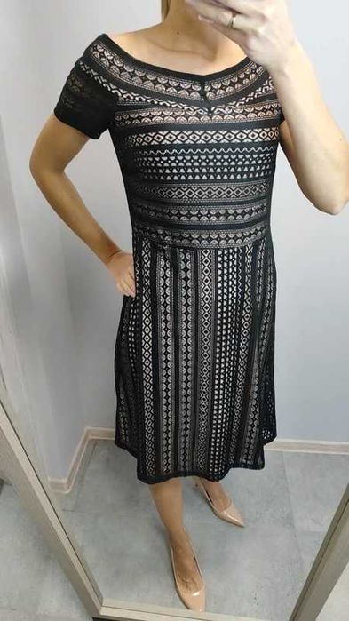 Bodyflirt sukienka czarna beżowa koronka M 38 L 40