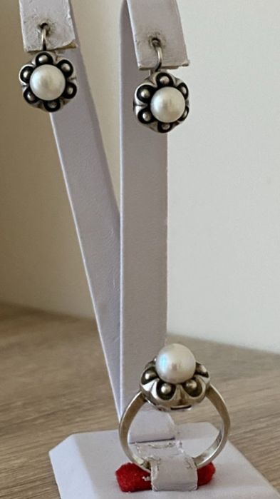 , серебряный комплект с натуральным жемчугом, проба 925