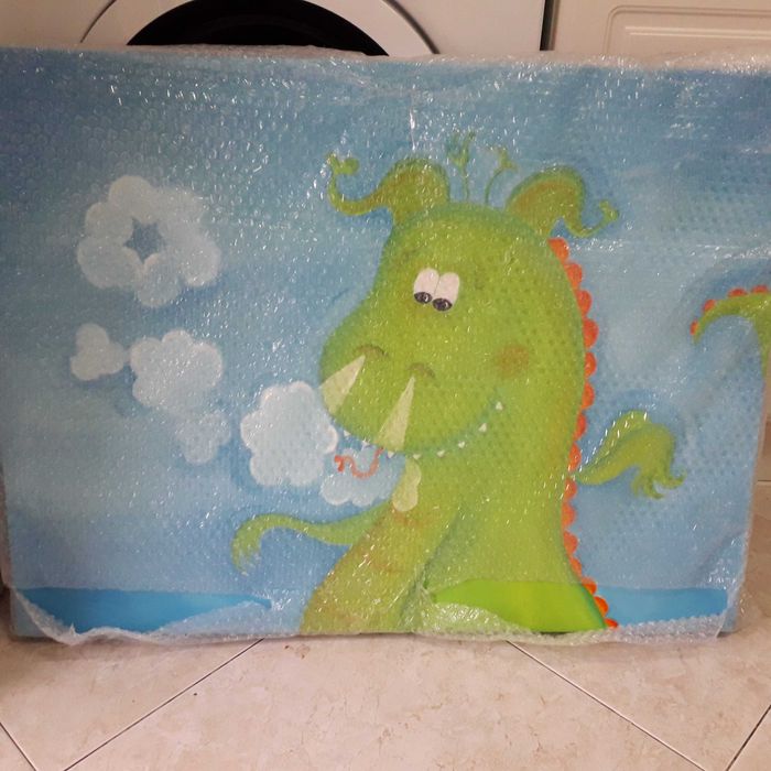 Tela infantil óleo 60x80 a estrear, em caixa de madeira alta (4 cm)