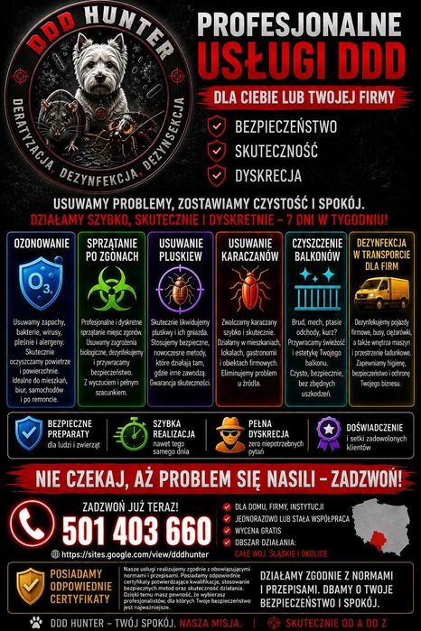 Ozonowanie mieszkań, domów i firm. Dezynfekcja, usuwanie zapachów - Katowice / Śląsk