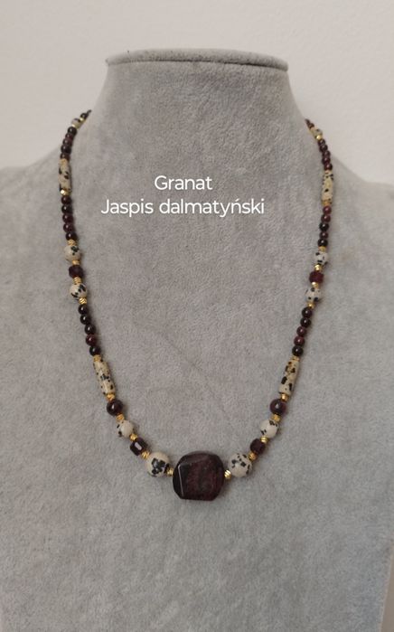 Naszyjnik granat, jaspis dalmatyński