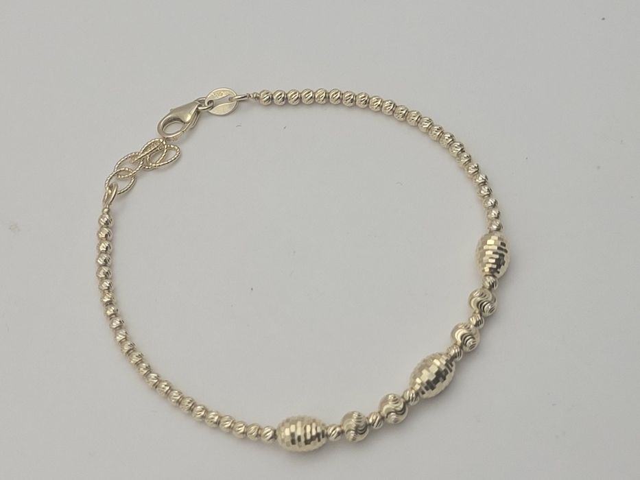 Nowa Złota bransoletka złoto próby 585, kuleczki diamentowane ocechowa